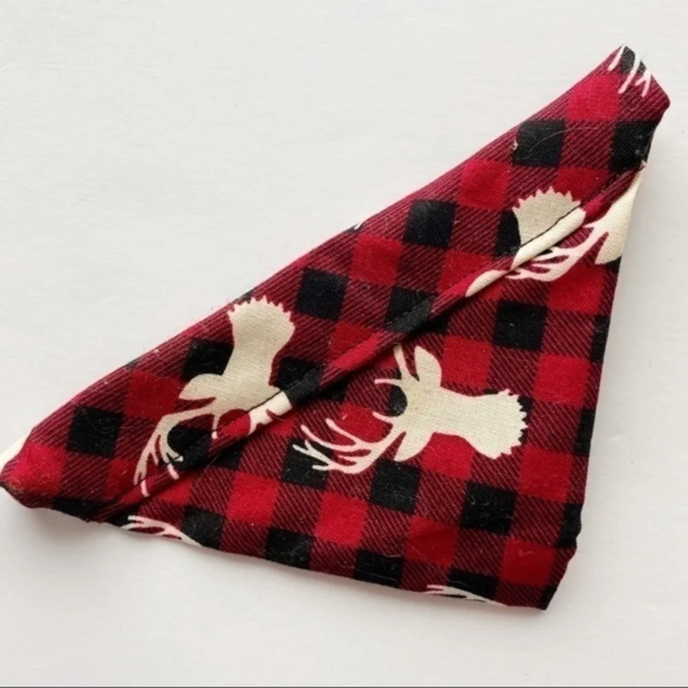 Black Red Deer Buffalo Plaid Tiny Dog/Cat Bandana Handmade
